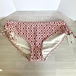 🏖️ NWT Shade & Shore Womens Large (12-14) Red Geo Print Low-Rise‎ Bikini Bottom